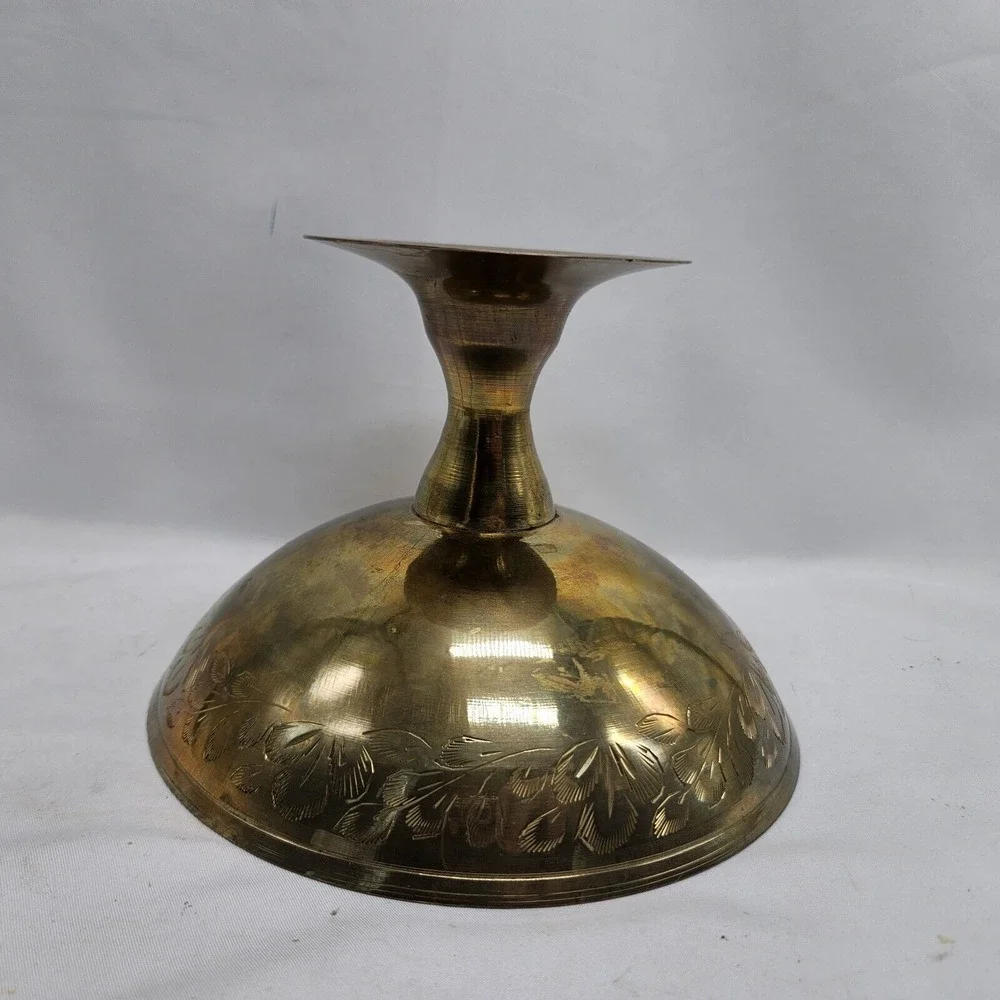 VINTAGE‎  ZY India World Gift Brass Footed Pedestal Bowl BRASS ETCHED
